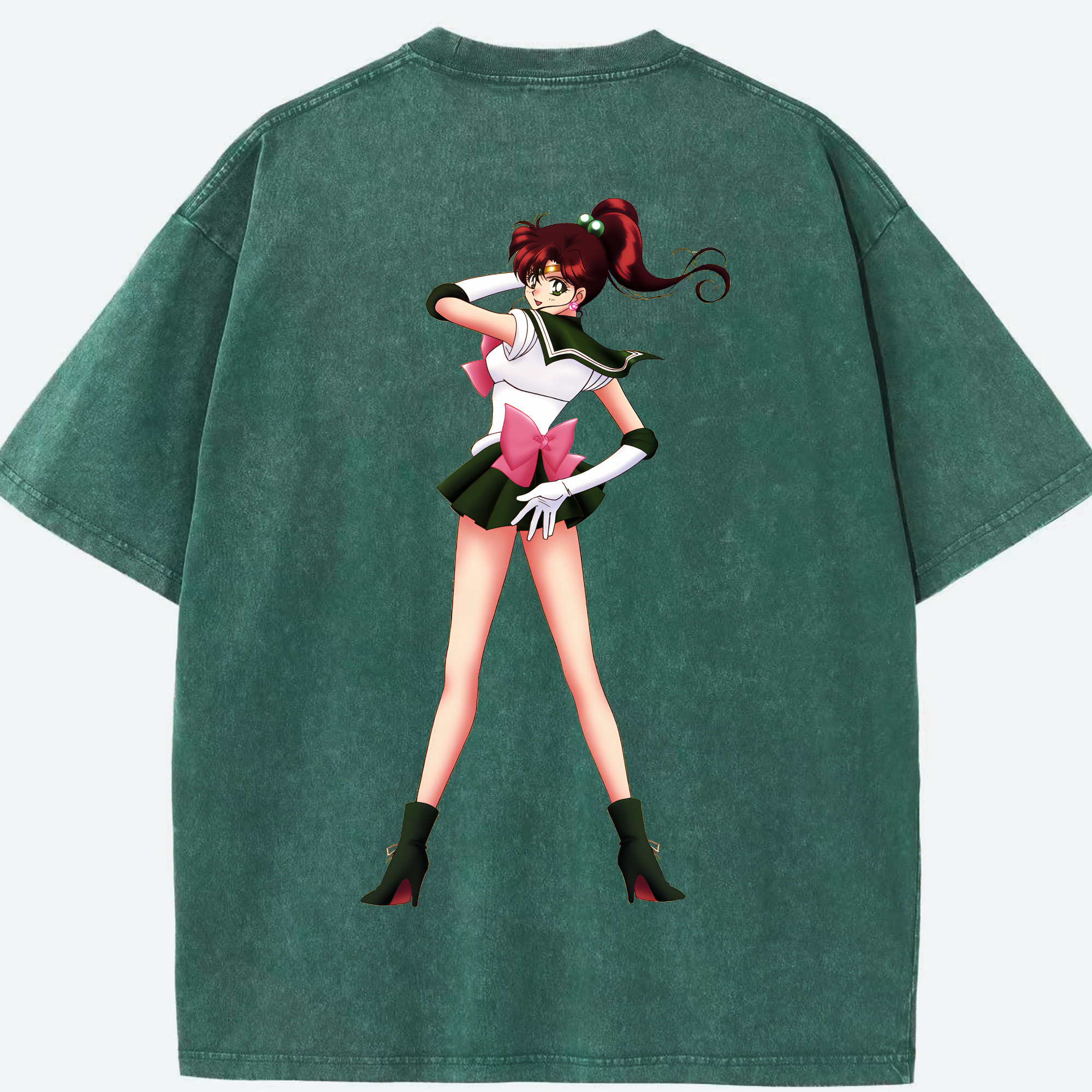 （画像用） 美少女戦士セーラームーン 木野 まこと きの まこと Sailor Moon Kino Makoto （セーラージュピター；Sailor Jupiter） 綿100% ヴィンテージ風 半袖Tシャツ（背面プリント）